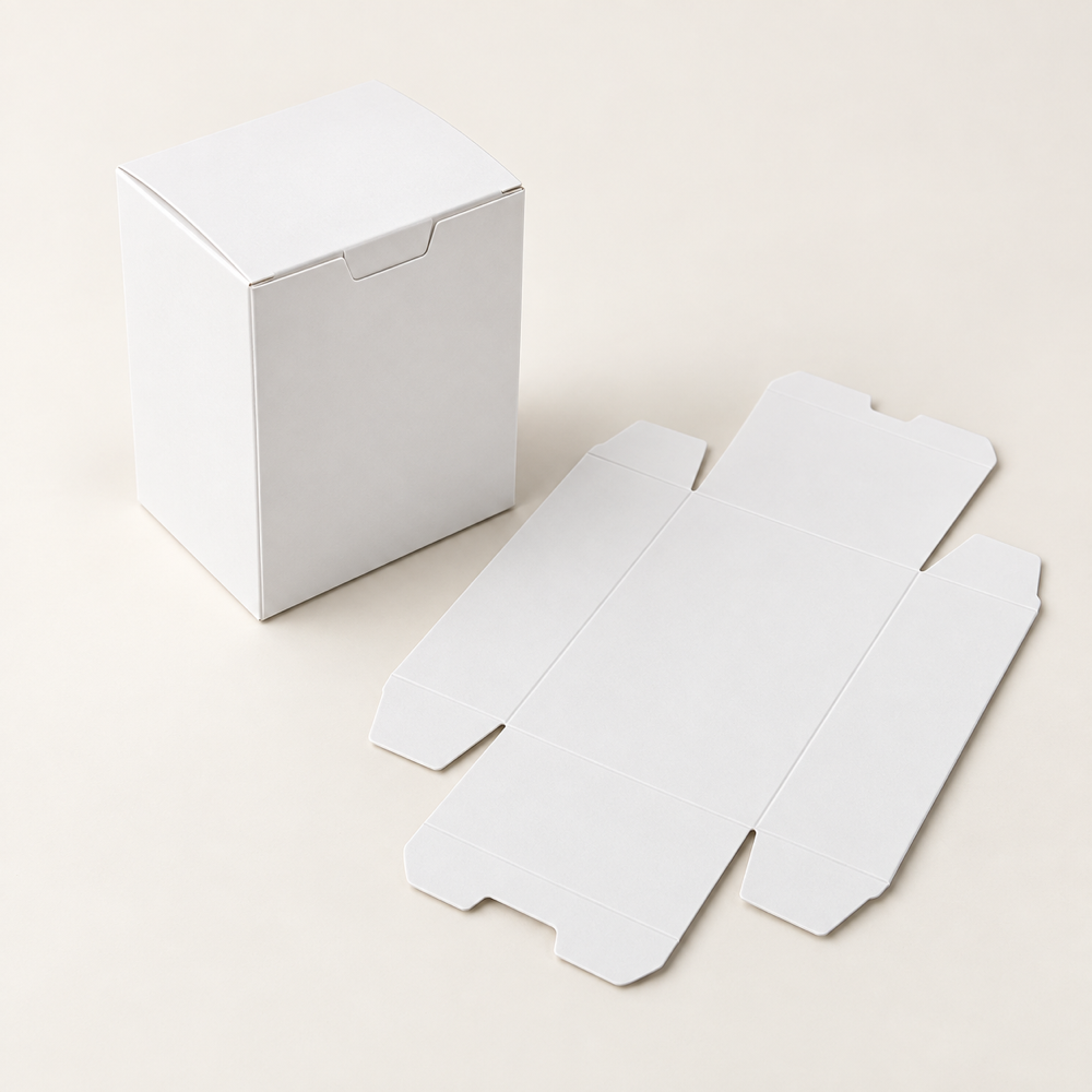 Illustrative AI concept of custom printed folding cartons, blank and unbranded