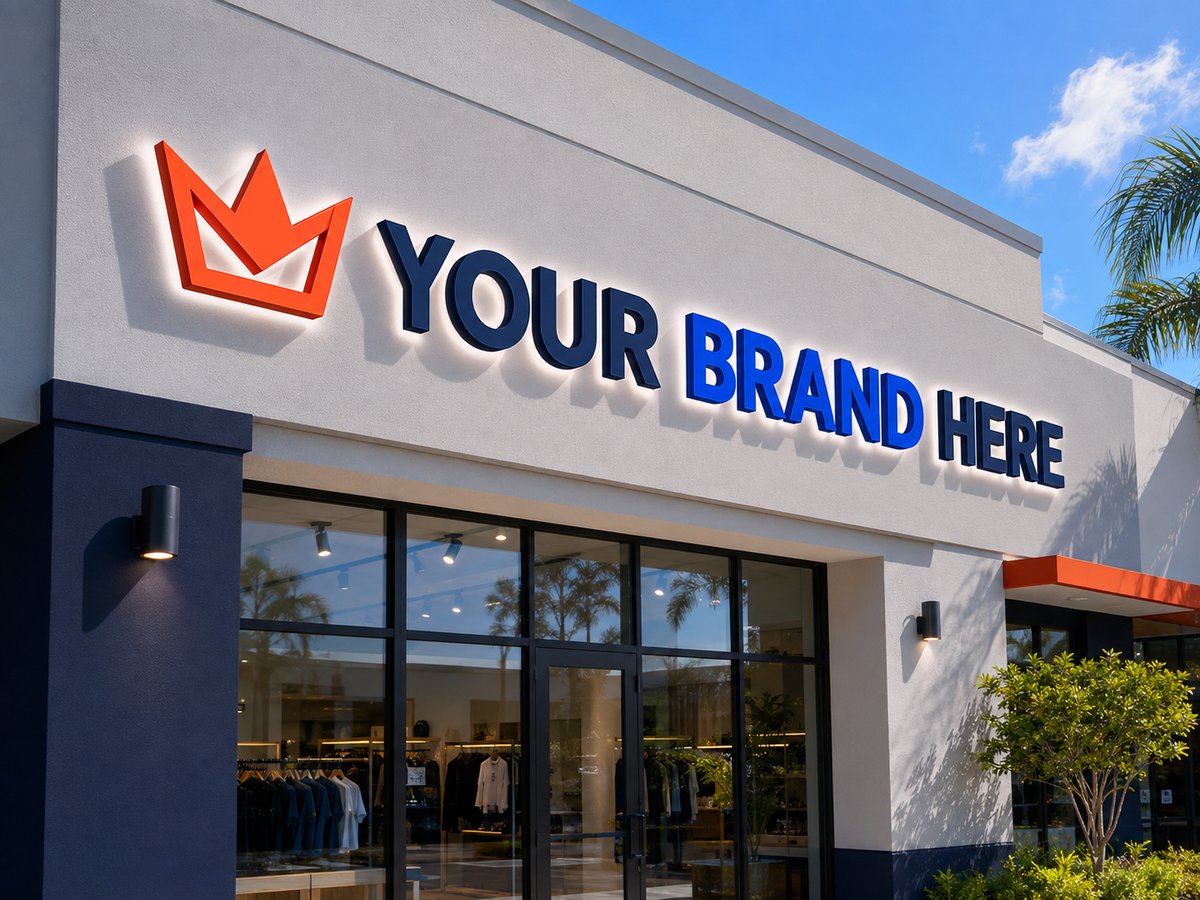 Conceptual PSP Signature rendering of custom storefront channel letters displaying YOUR BRAND HERE.
