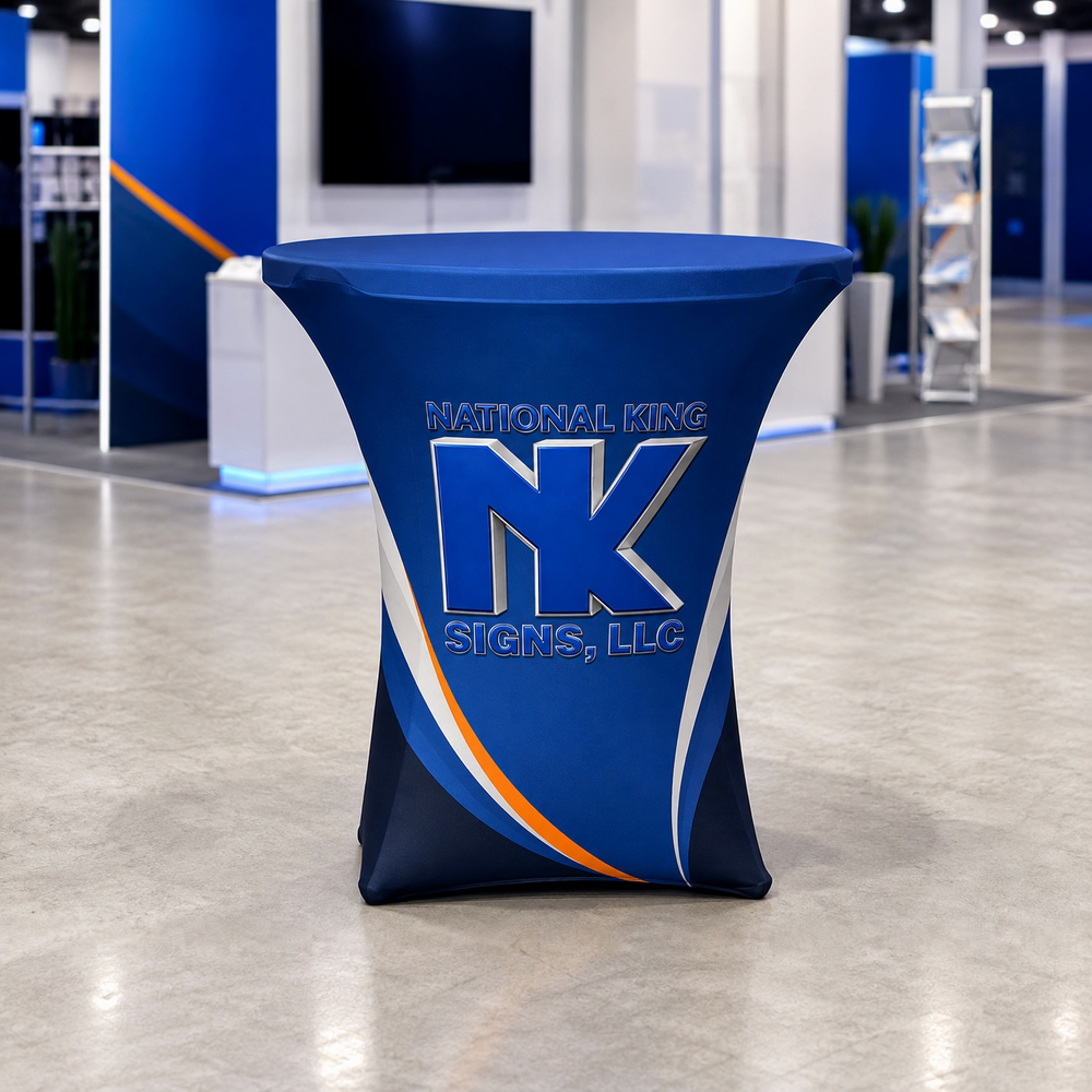 Print Solution Plus branded square cover 1000 x 1000: Premium Round Stretch Table Cover (Dye Sublimated)