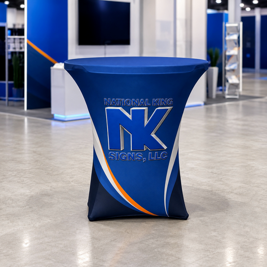 Print Solution Plus branded square cover 1000 x 1000: Premium Round Stretch Table Cover (Dye Sublimated)