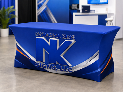 Print Solution Plus AI branded hero 2026-09-06: Premium Stretch Table Cover (Full-Color Dye Sublimation, Full Bleed)