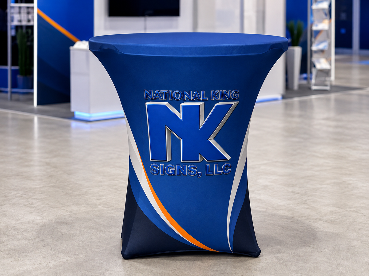 Print Solution Plus AI branded hero 2026-09-06: Premium Round Stretch Table Cover (Dye Sublimated)