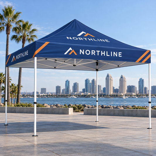 Illustrative Custom 10 x 10 ft Event Tent custom-design mockup; final specification confirmed before order acceptance.