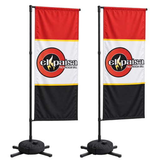 El Paisa Rectangular Flag Set | 2 Double-Sided Flags. AI-generated branding mockup; final proof approved before production.